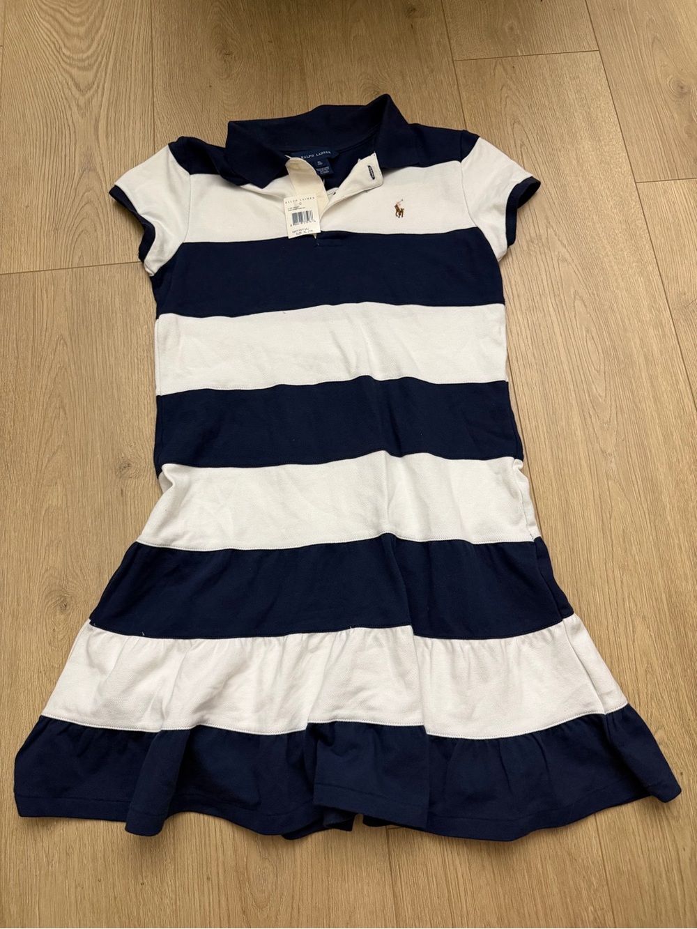 Ralph Lauren Girls' Navy and White Stripe Polo Dress XL (16) new with tags